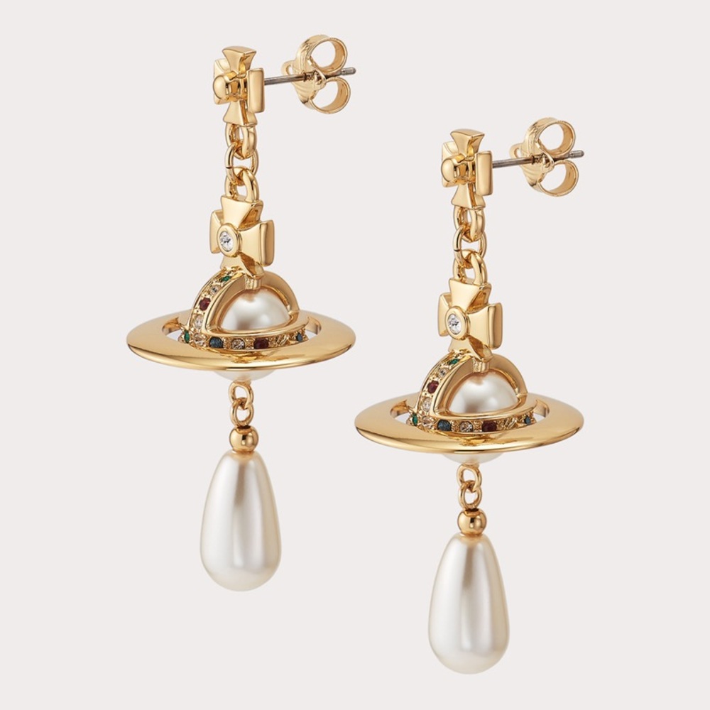 Vivienne Westwood Gold Orb Earrings with Pearl Drops